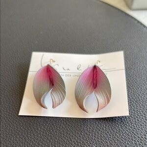 Pink and Green Teardrop Earrings with Artistic Gradient